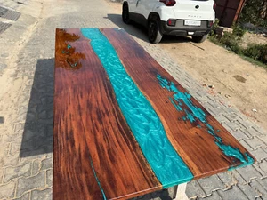 Custom Made Blue Epoxy Dining Table with Torquise colour Resin River Table,dinin - Picture 1 of 7