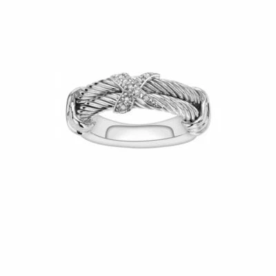 Diamond X Love Ring Phillp Gavriel Designer Double Twist Cable Sterling Silver  - Image 1 of 4