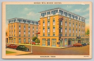 1940 Reese Wil-Mond Hotel Old Cars Harlingen Texas TX Linen Curteich cartolina - Foto 1 di 2