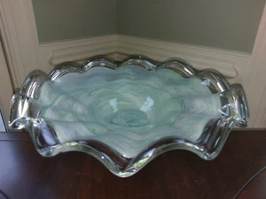 Vtg Lavorazione Arte Murano Hand Blown Glass Bowl Venetian Mint Green Amano M - Picture 1 of 10
