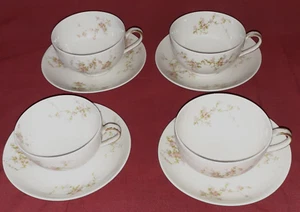 Theodore Haviland Limoges Lot of 4 Cups and Saucers Pink Rose Spray Gold Trim - Picture 1 of 4