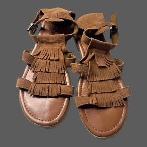 Minnetonka Brown Leather Fringe Sandals Sz 8 - Picture 1 of 12