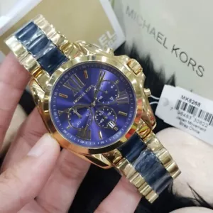 Michael Kors MK6268 Bradshaw Gold Blue Dial Chronograph Unisex 43mm Case Watch - Picture 1 of 3