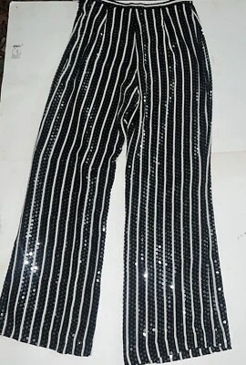 Pantalones De Colección Oscar De La Renta Para Mujer 100% Seda Forrados Lentejuelas Negro Blanco Talla 8 Foto 1 de 4