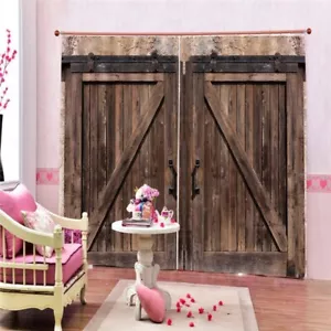Rustic Window Curtains Wooden Barn Door Farmhouse Rural Art Architecture new - Picture 1 of 10
