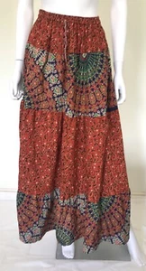 Vintage Indian Cotton Patchwork Block Print Cotton End of Day Skirt | 70s | M - Picture 1 of 8