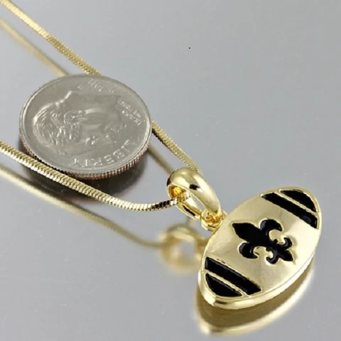 Gold-tone with Black Enamel Fleur de lis New Orleans Saints Football Necklace Cover