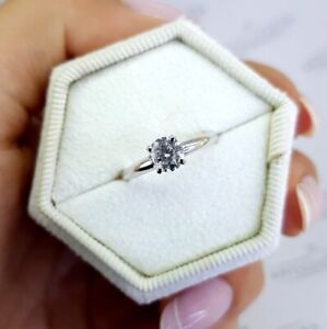 1 Carat Round Cut Moissanite Solitaire Engagement Ring Solid 14k White Gold