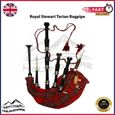 Gaita Profesional Scottish Highland Stewart Tartán Tamaño Completo Gaitas Negra  Foto 1 de 3