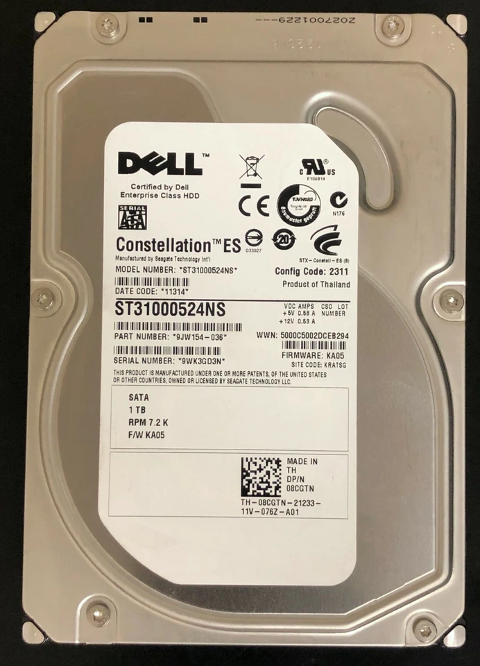 8CGTN ST31000524NS DELL 1TB 7.2K 32MB 3.5" SATA HARD DRIVE 08CGTN - Image 1 of 1