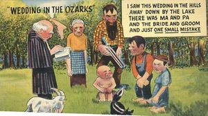 Wedding in the Ozarks Ma Pa Bride Groom & Small Mistake Comic 1948 Postcard - Picture 1 of 2