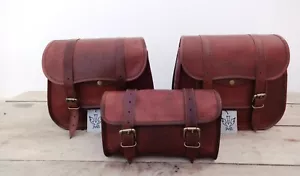 Bolsa de cuero para herramientas motocicleta alforjas marrón 3 lados bolsa de alforjas bolsas - Imagen 1 de 11