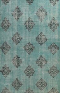 Vintage Style Geometric Teal Green Oushak Oriental Area Rug Handmade Wool 8x11