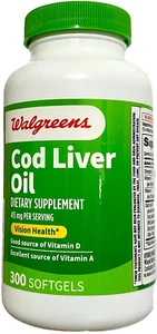 Walgreens Cod Liver Oil Vision Health 415mg Supplement - 300 SOFTGELS - Picture 1 of 1