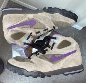 Vintage '93 Nike Boots Women's Size 9 Caldera Hiking Brown Black Purple Suede - Picture 1 of 20