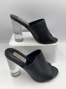 Steve Madden Black Leather Slip On Mules. Clear Perspex Block Heel. VGC. Uk3.5 - Picture 1 of 15
