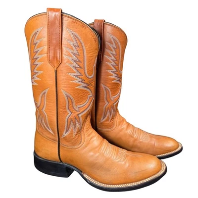 Vintage Rios Of Mercedes Womens Leather Roper Cowboy Boots Texas Made Orange 6A - Image 1 of 4
