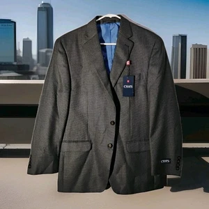 Chaps Dark Grayish Blue Mini Check Stretch Poly Blend Blazer Sport Jacket 40R - Picture 1 of 6