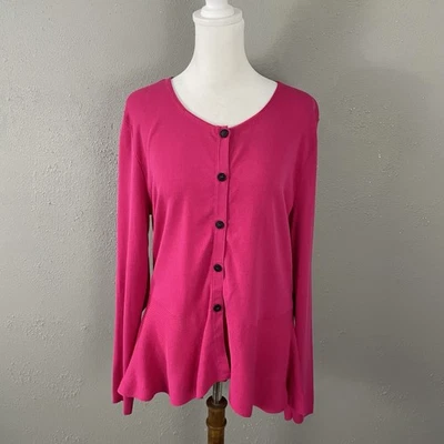 Lafayette 148 New York Cardigan Sweater Size XL Pink 100% Cotton Flared Hem - Image 1 of 4