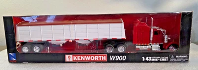 NEWRAY Longhauler KENWORTH W900 Semi Truck & Trailer 1:43 Scale Red / WHITE - Image 1 of 4