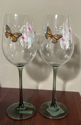 2 Lenox Butterfly Meadow Hand Painted Wine Glasses 16oz - Image 1 of 4