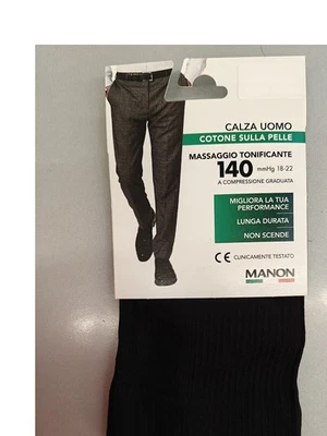 CALZE UOMO COMPRESSIONE GRADUATA - 140 DEN - NERO -CALZE SANITARIE - COTONE - Immagine 1 di 2