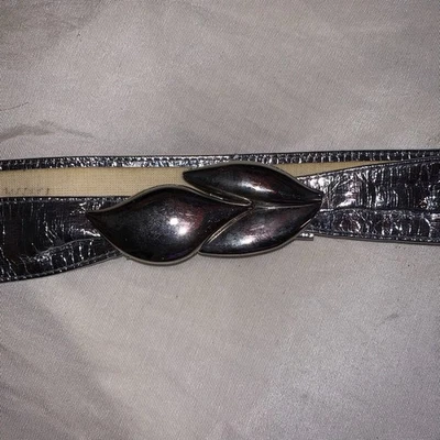 Vintage silver faux snake belt silver tone unique statement clasp buckle 32" - Image 1 of 4