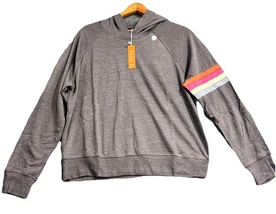 NUEVO CON ETIQUETAS Sundry Sudadera con Capucha 1 Carbón Manga Multi Rayas Acogedora Envejecida EE. UU. Foto 1 de 4