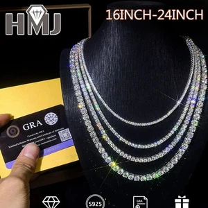 3/4/5mm Moissanite Tennis Necklace Bracelet 925 Silver Sparkling Hiphop Necklace - Bild 1 von 23