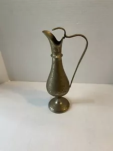 Brass Pitcher/Bud Vase 11” Etched Floral Leaves India - Picture 1 of 7