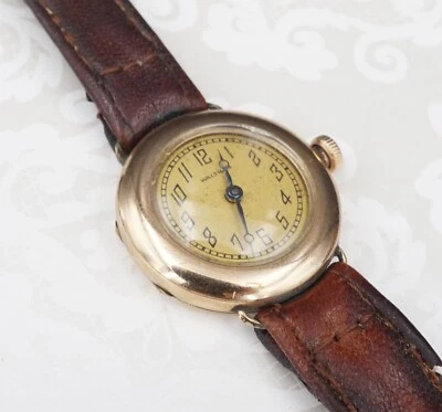 1902 Antique Waltham 10k Gold Watch Leather Strap 28mm Mechanical Relic W849 - Image 1 of 4