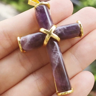 Colgante cruz de piedras preciosas de amatista chakra reiki cristal amuleto curativo energía 5 piezas Foto 1 de 3