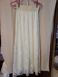 Girls Ivory Floral Lace Lined Full length Skirt Elastic Waist 42" Long - Picture 1 of 4