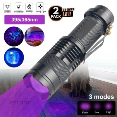 2Pcs UV Ultraviolet Flashlight Black Light 395nm 365nm Detector Urine Pet Stains - Image 1 of 4