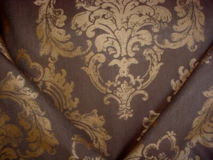 12-7/8Y Mulberry FD581 Verdigris Damask Brown Spanish Floral Upholstery Fabric - Picture 1 of 4