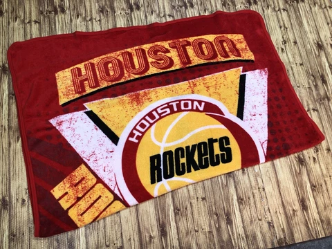 Vintage NBA HOUSTON ROCKETS 2000s Red Yellow Comfy Bed Throw Blanket 60 x 48 EUC Cover