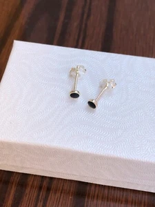925 Sterling Silver Tiny Round Black Onyx Stud Earrings Mens Womens 3mm - Picture 1 of 11
