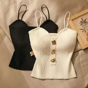 Women Spaghetti Strap Slim Camisole Sexy Knitted Tops Beauty Back cami Tank Tops - Picture 1 of 13