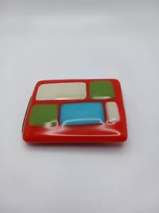 #Q) Kunst Glas Gürtelschnalle rot quadratisch abstrakte Kunst Retro Design - Bild 1 von 2