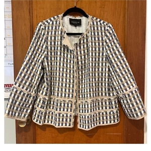 Lafayette 148 blazer blue stripe boucle texture Large lightweight gold large - Picture 1 of 7