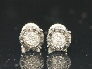 Lab Created Black Diamond Circle Earrings Round Pave Halo Stud 14K White Gold FN - Picture 1 of 6