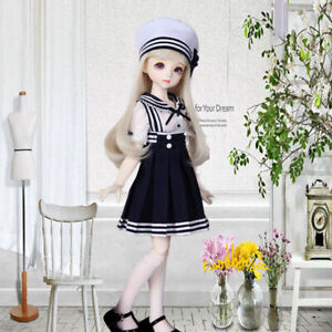 1/6 1/4 1/3 BJD Outfit Clothes Girl Sailor Suit Navy School Uniform 4 Pcs Set