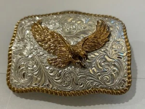 El Arturo Crumrine Silverplate Bronze Gold Plate Belt Buckle Eagle.-E220 - Picture 1 of 5