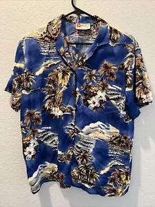 Camisa original hawaiana vintage Hilo Hattie Hibisco Aloha para mujer pequeña azul - Imagen 1 de 5