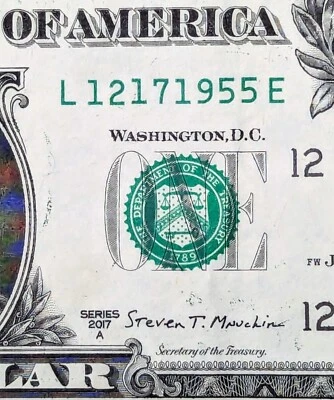 2017 A $1 bill fancy serial birthday note, L 12171955 E, December 17, 1955 - Image 1 of 4