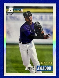 2021 Bowman Heritage Chrome Silver Refractor Adel Amador /199 Rockies 154E - Bild 1 von 2