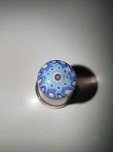 c. 1980s Millefiori Glass Thimble - VGC blue & white canes and amethyst glass - Picture 1 of 3