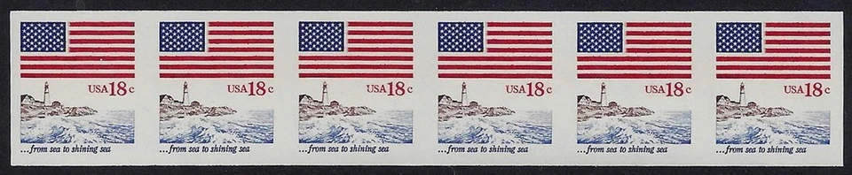 1891a - VF-XF Imperf Error / EFO Strip of 6 "Flag and Lighthouse" Mint NH - Image 1 of 1