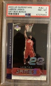 2003 UD Superstars Lebron James ROOKIE RC Gift Box Bonus PSA 8 Great!