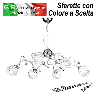 LAMPADARIO MODERNO CROMATO 6 LUCI SOSPENSIONE CROMO CRISTALLO CAMERA BAGNO Cielo - Immagine 1 di 4